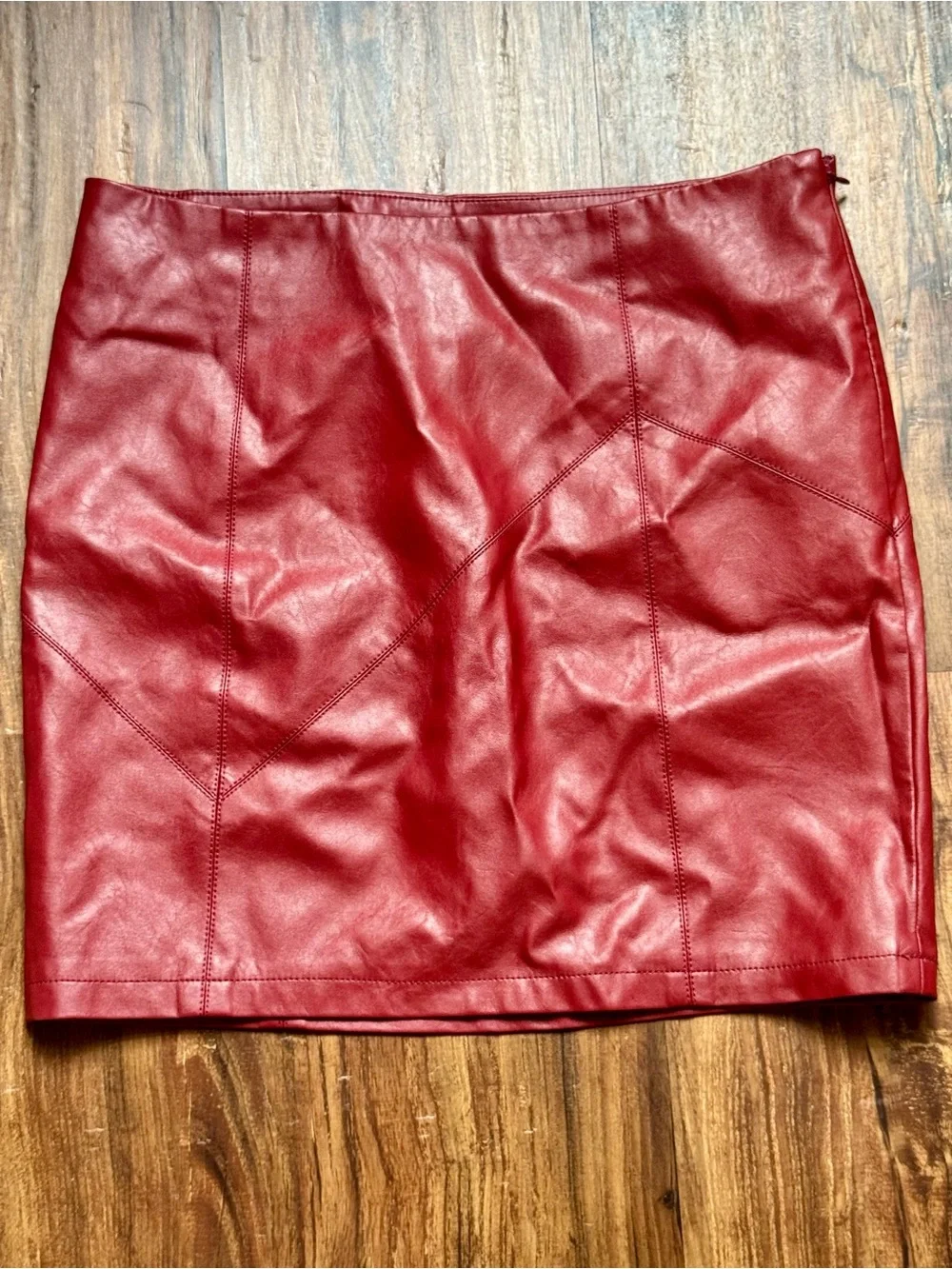 Faux Leather Mini Skirt in Deep Red, Size Medium